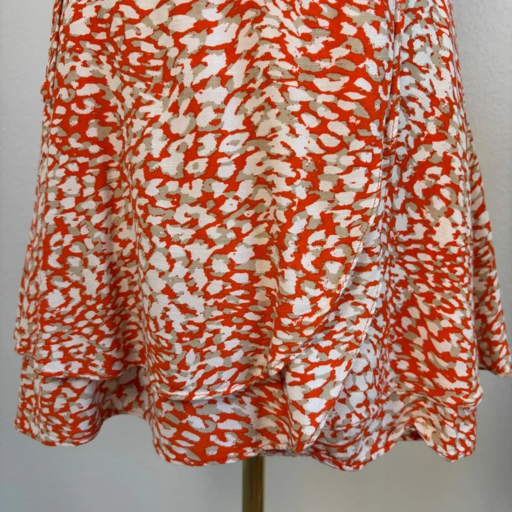 Free People French Quarter mini wrap dress, Small Orange White Animal Print boho